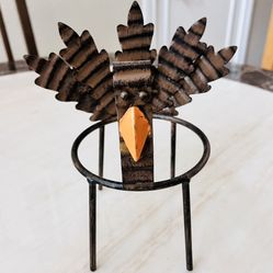 Rustic Metal Turkey Candle Holder | Fall Thanksgiving Table Decor | Handcrafted Primitive Metal Art | 8.5” Tall Centerpiece Stand