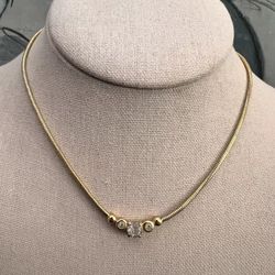 Vintage Gold-Tone Christian Dior 3 Rhinestone Pendant Choker Necklace