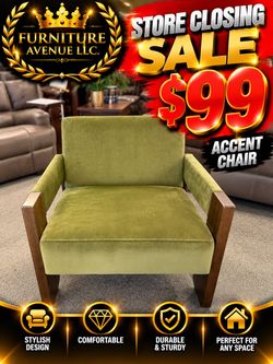 Green Velvet Accent Chair with Wood Arms