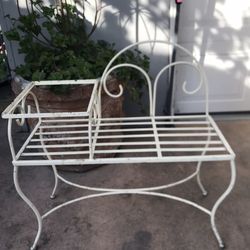Mid Century Shabby Wrought Iron Side Table 