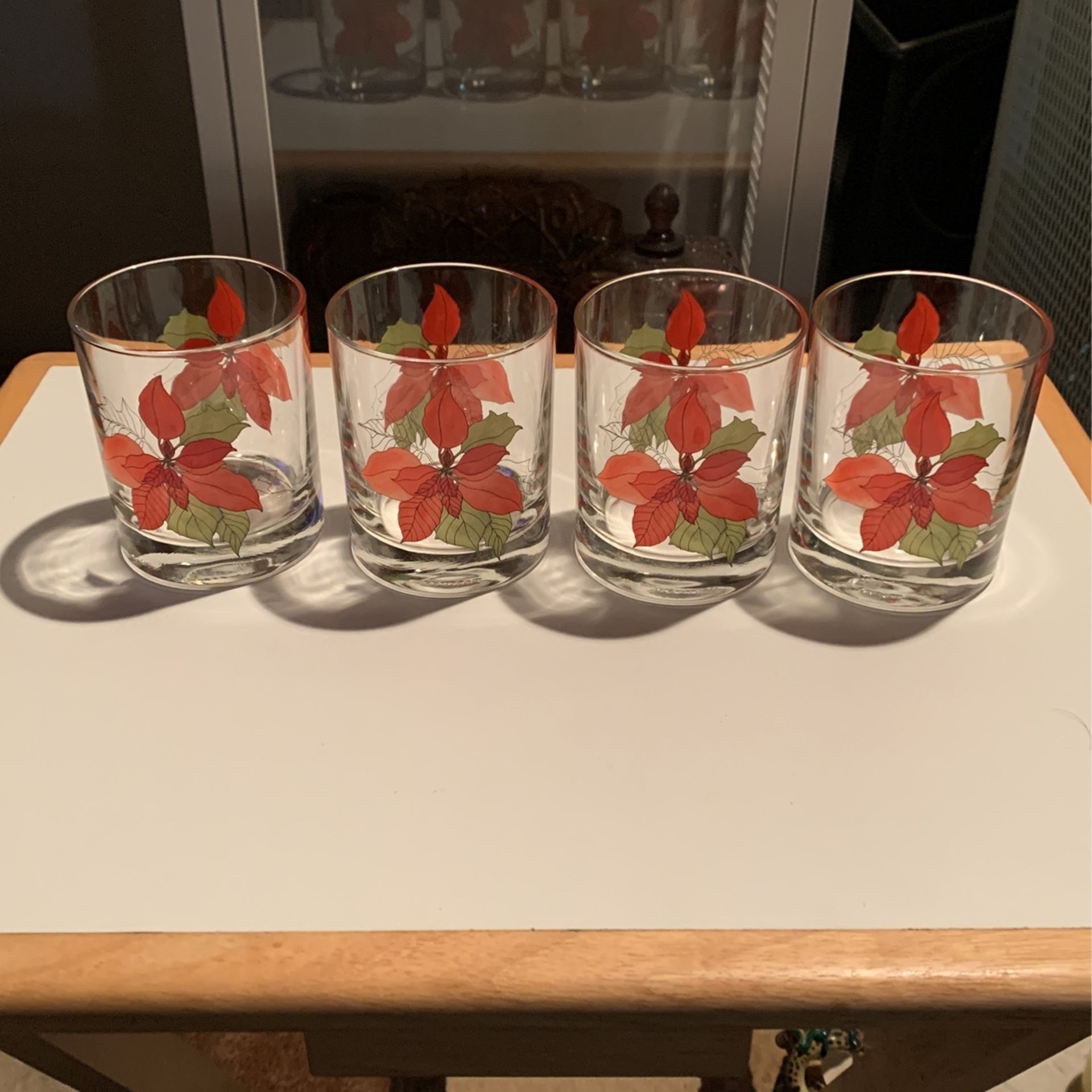 Vintage Poinsettia Glasses by Cristal, Portugal- Set of 4