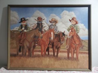 Funny Cat Cowboys on Horses Painting