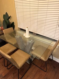 4 Chair (Leather) Glass table set