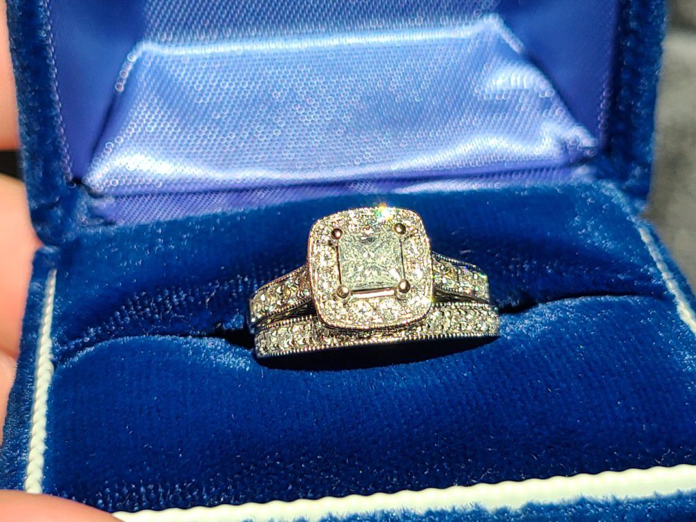 White Gold 0.65 Carat Princess Cut Diamond Engagement Ring Set - Size 6