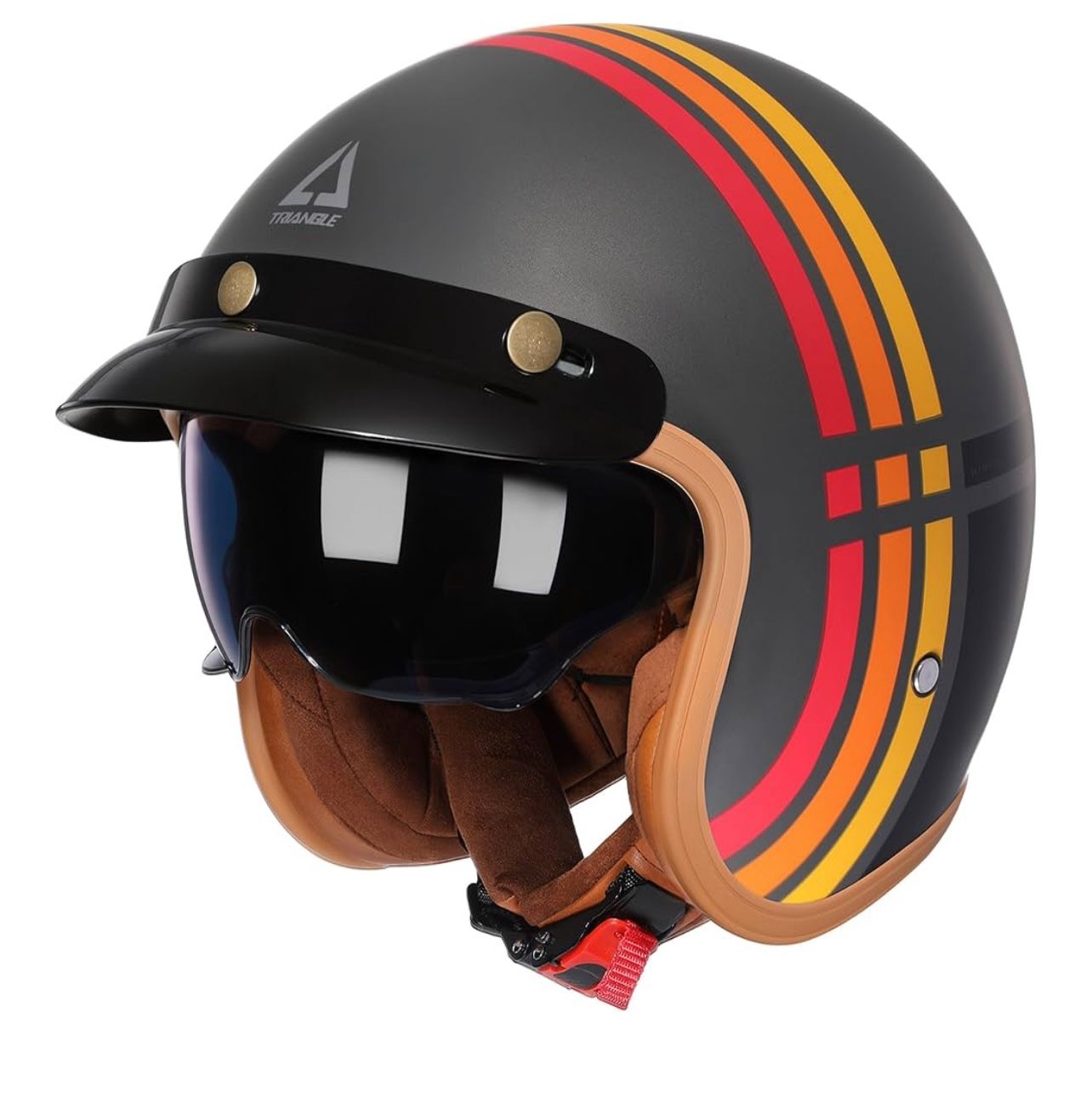TRIANGLE 3/4 Motorcycle Helmet,Retro Vespa Open Face Adults Helmets with Visor,Half Face Moped Helmet for Men & Women,DOT Approved Helmets for Cruiser