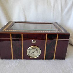 High Gloss Beveled Glass Top Unique Inlay Design Cigar Humidor