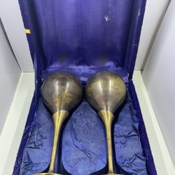 2 Vintage Leonard E.P.N.S style Brass Goblets with Detachable Stems In Case