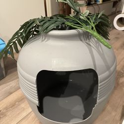 Grey Cat Litter Box - Hidden Plant