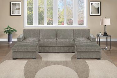 Sectional Sofa Double Chaise Light Brown Chenille fabric, New Especial price