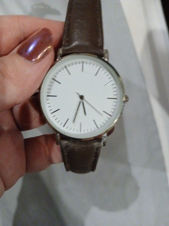 Custom Minimalist White Face Brown Leather Watch