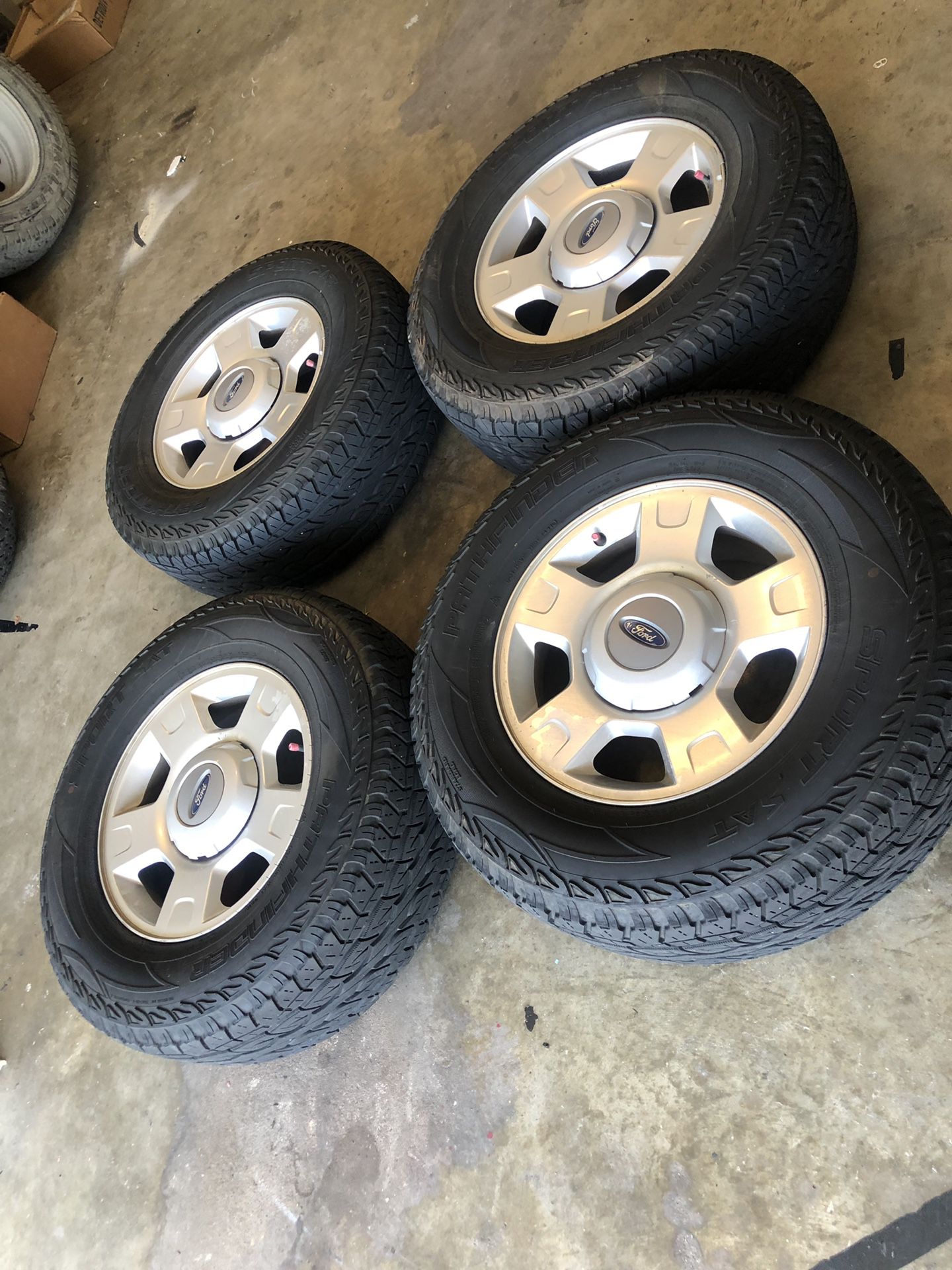 Ford F-150 6 lug 17” wheels and tires. 80%. Tires