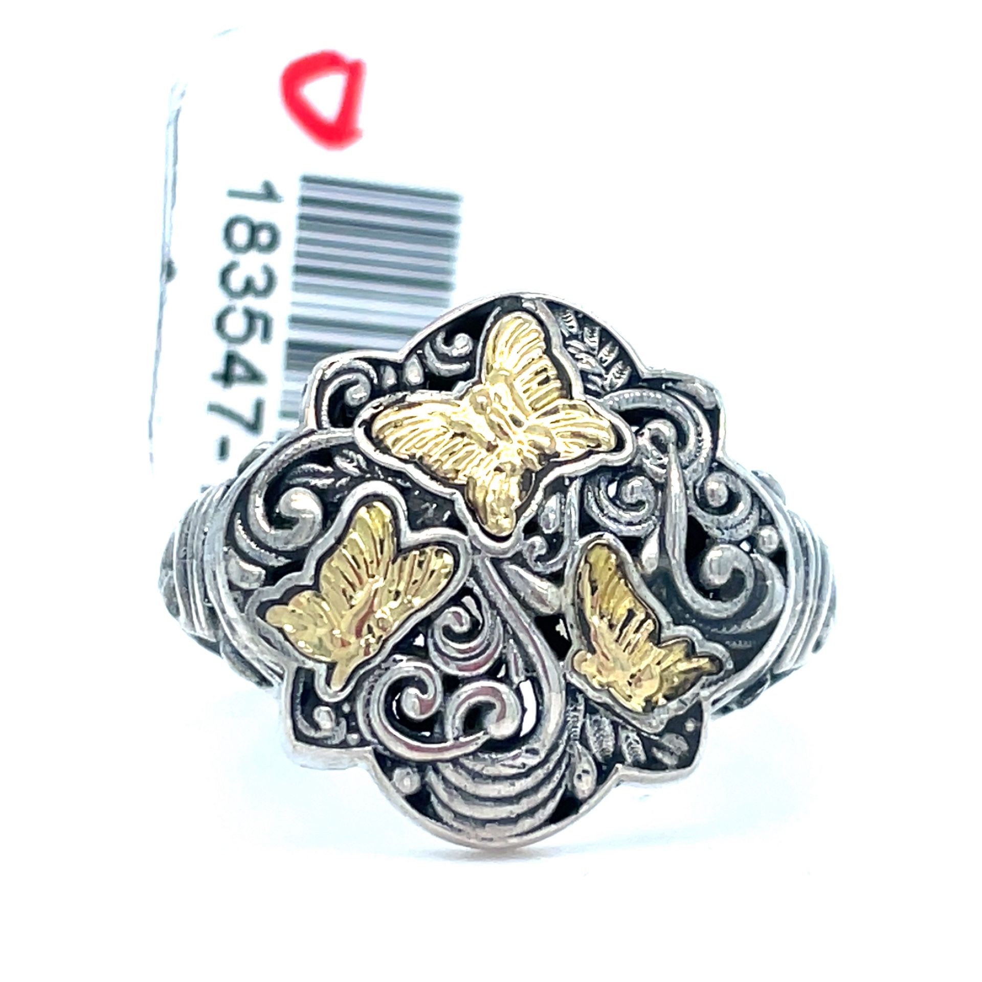 925 Sterling Silver Two Tone Butterflies Ring 5.45g Size 8 183547/10