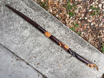 handmade wood carved vodoo art stick snake mask