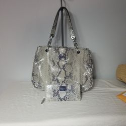 MICHEAL KORS FULTAN CHAIN SNAKESKIN PURSE WITH MATCHING WALLET