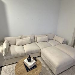 Beige Linen Upholstered Sofa