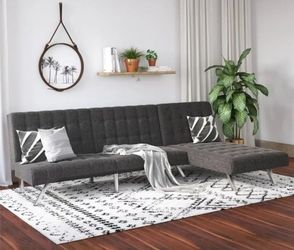 Foldable SOFA BED + CONVERTIBLE With CHAISE LOUGER, GRAY LINEN