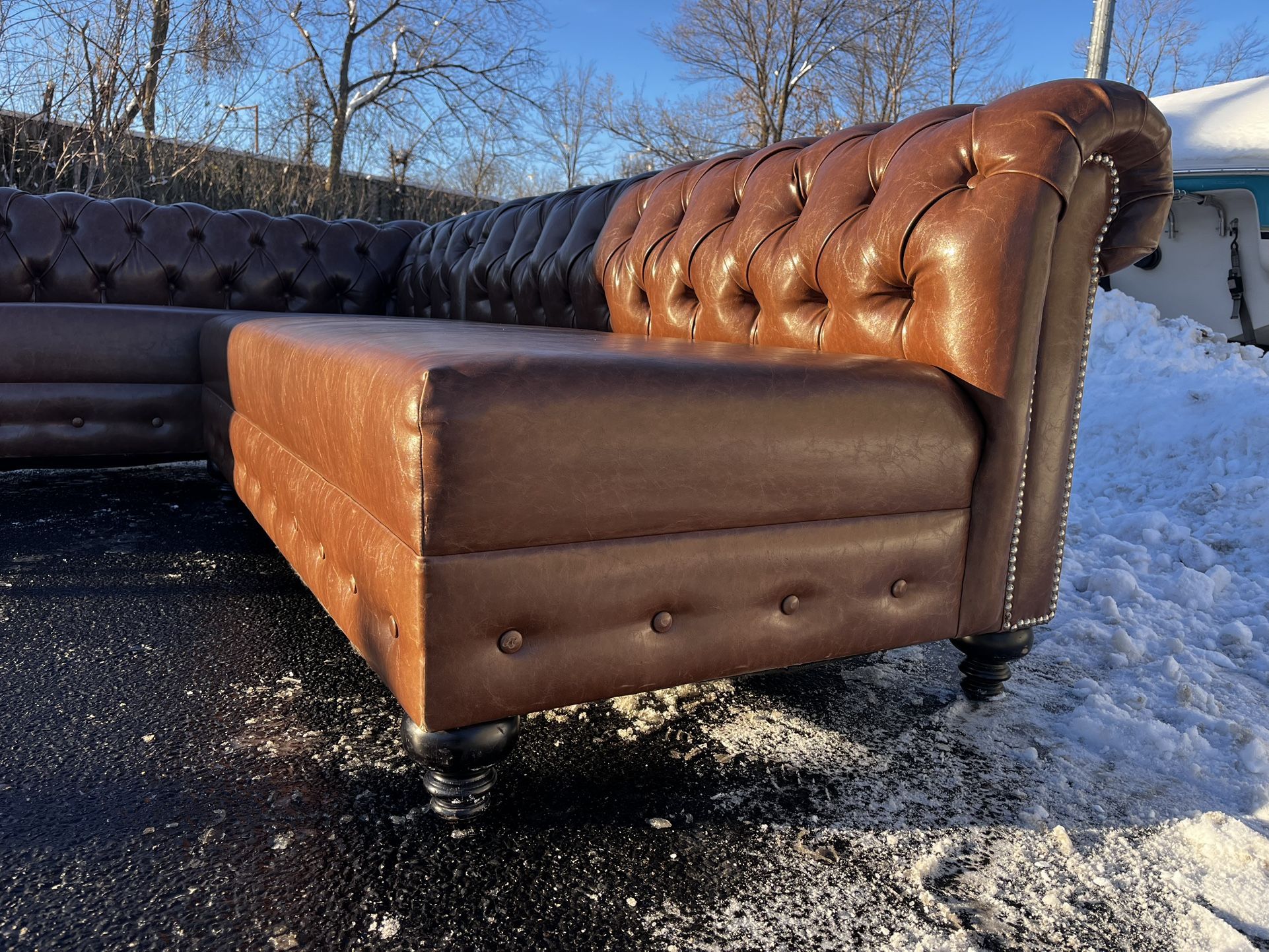 Genuine Leather Chesterfield Sectional - Rare 2-Piece - Deep Tufted - Lounge Depth