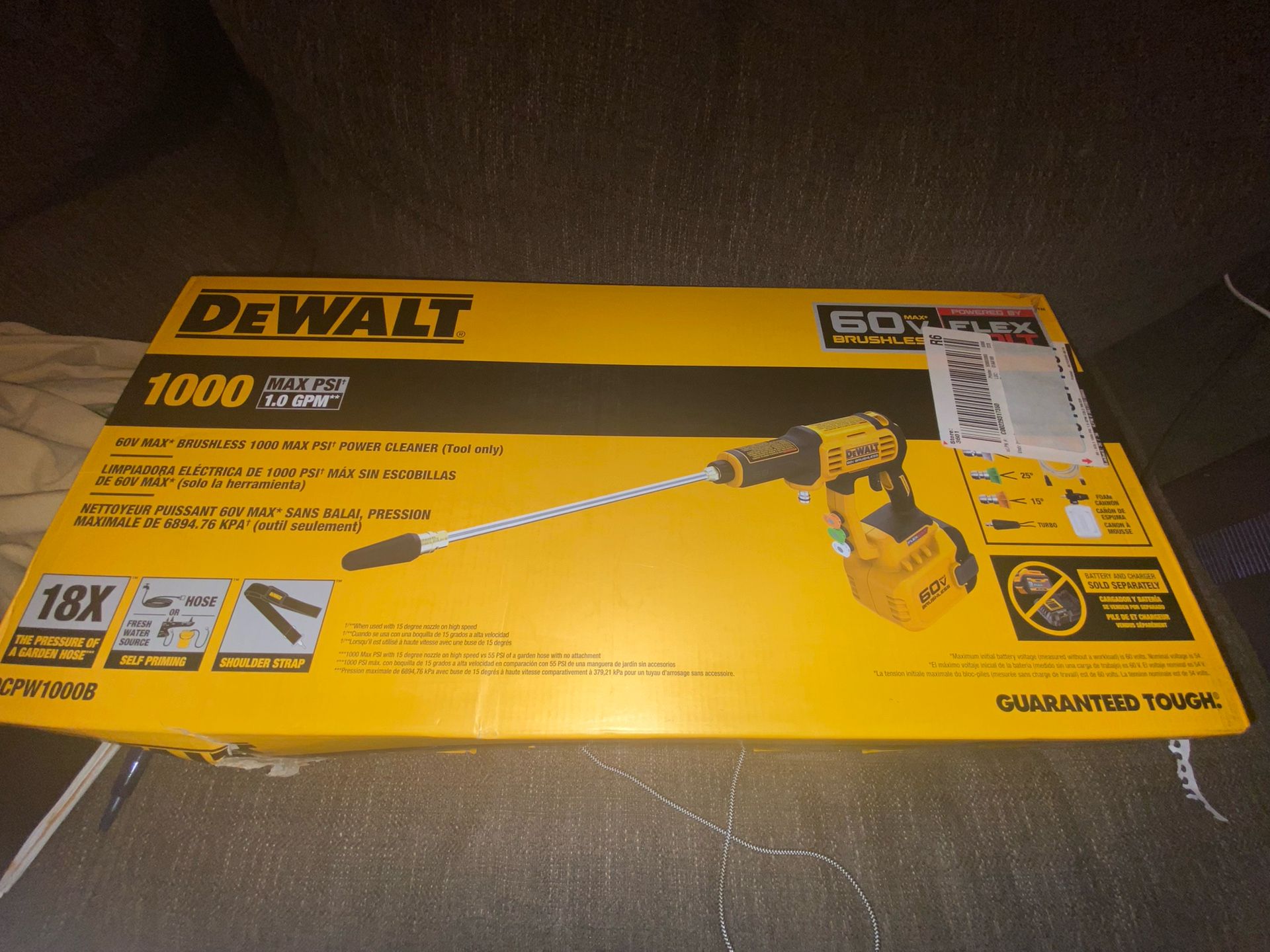 DeWalt FLEXVOLT 60V MAX 1000 PSI Cordless Power Cleaner DCPW1000B