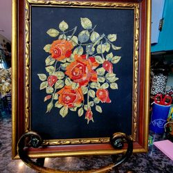 Vi and Framed Embroidery Rose Picture One-Of-A-Kind 15"×18.5"