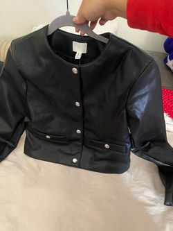 Black Vegan Leather Cropped Jacket H&M