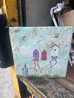Birdhouse Painting On Square Tile