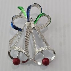 Silvertone and enamel Vintage jerry's christmas bell pin