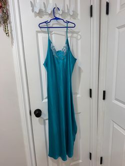 Teal Satin Slip Dress with Lace Detail