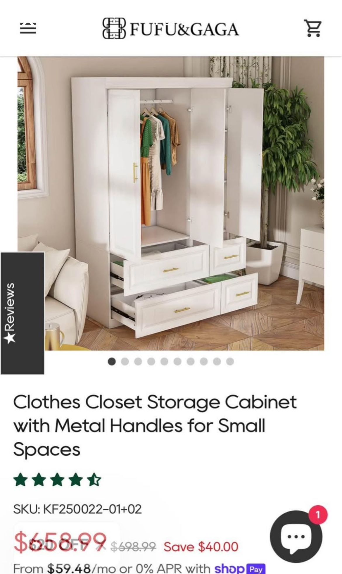 Large White Standing Closet/ Armoire