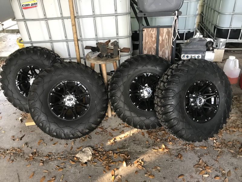 STI HD3 alloy rims with Tusk Terrabite Tires. 27x11 and 27x9 on 12 inch rims $450