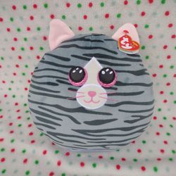 Ty Squish A Boos Kiki The Cat Tiger Striped Soft Plush Pillow Toy Kitten 10" New