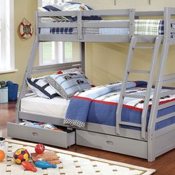 TWIN/FULL BUNK BED, GRAY    