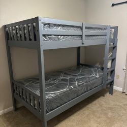Twin Bunk Bed Frame With Mattress Gray 