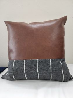 Pleather Brown Striped Decor Pillow