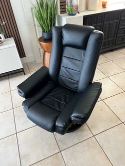 Black Leather Recliner Chair & Ottoman – Great Condition
