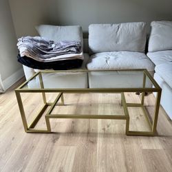 Glass & Faux Gold/Brass Coffee Table 