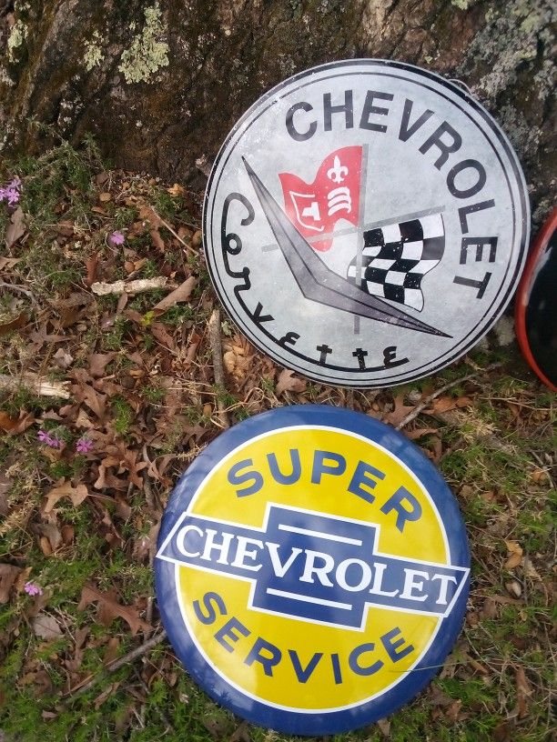 Chevrolet Corvette or Chevy Super Service Metal Button Signs