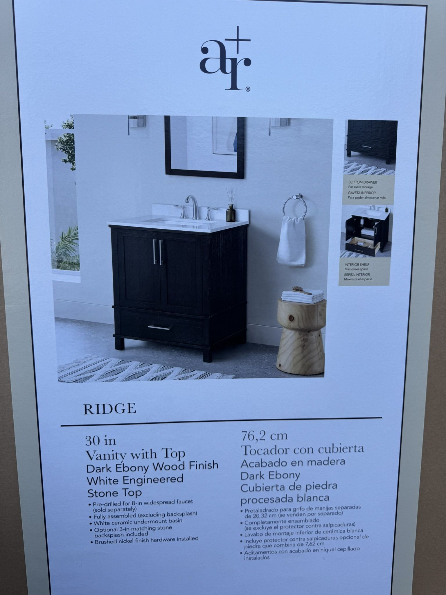 30” Vanity With Stone Top.  ALLEN + ROTH.   -New-