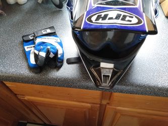 Dirt Bike Helmet With Goggles and Gloves