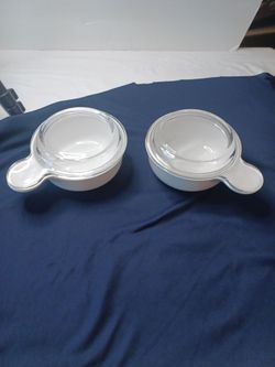 CorningWare P-150-B Grab It Bowls White 15 oz Set Of 2 w/ Clear Glass Lids