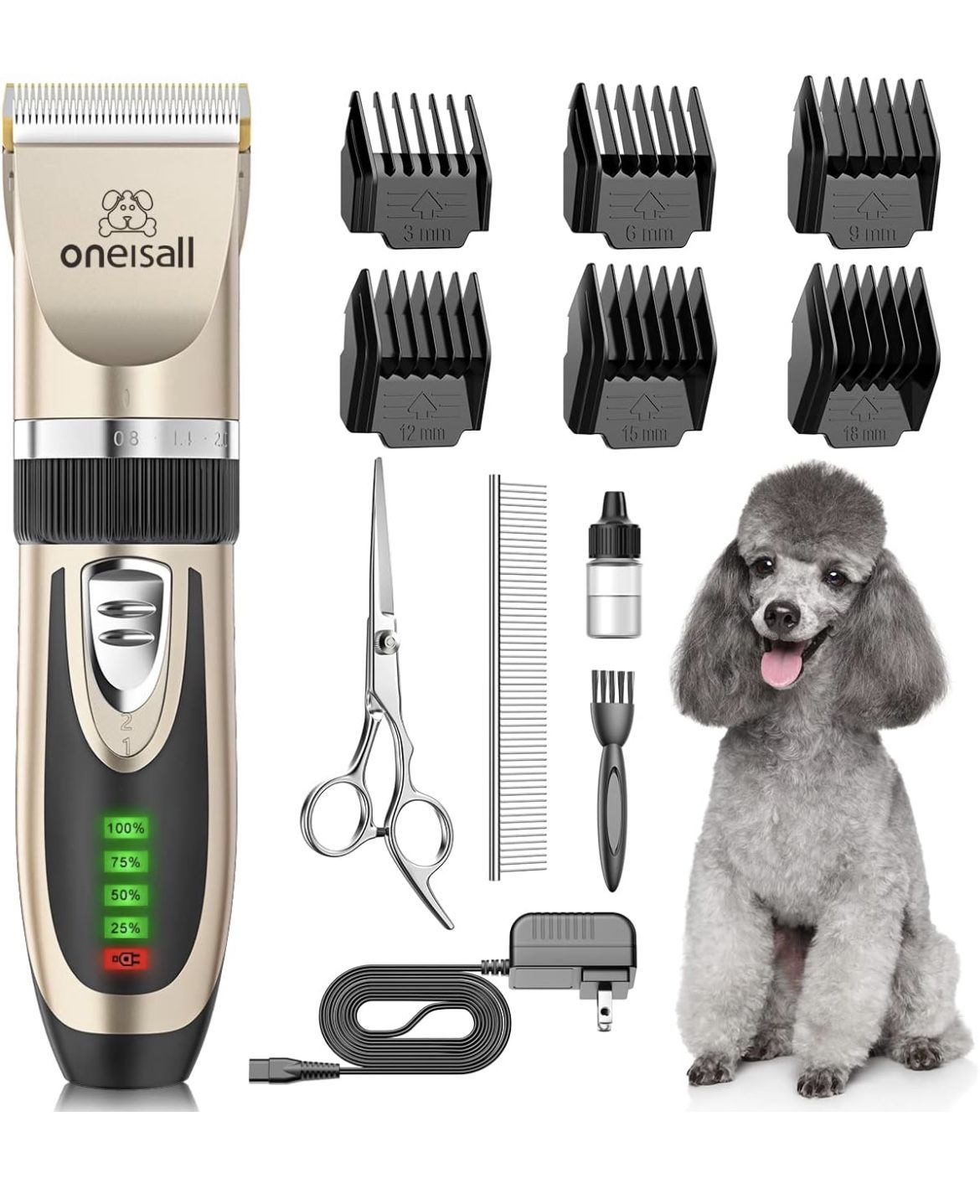 oneisall Dog Clippers Low Noise, 2-Speed Quiet Dog Grooming Kit Rechargeable Cordless Pet Hair Clipper Trimmer Shaver for Small and Large Dogs Cats An