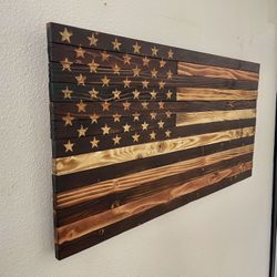 Rustic Burn/light Burn wood American flag- hand made