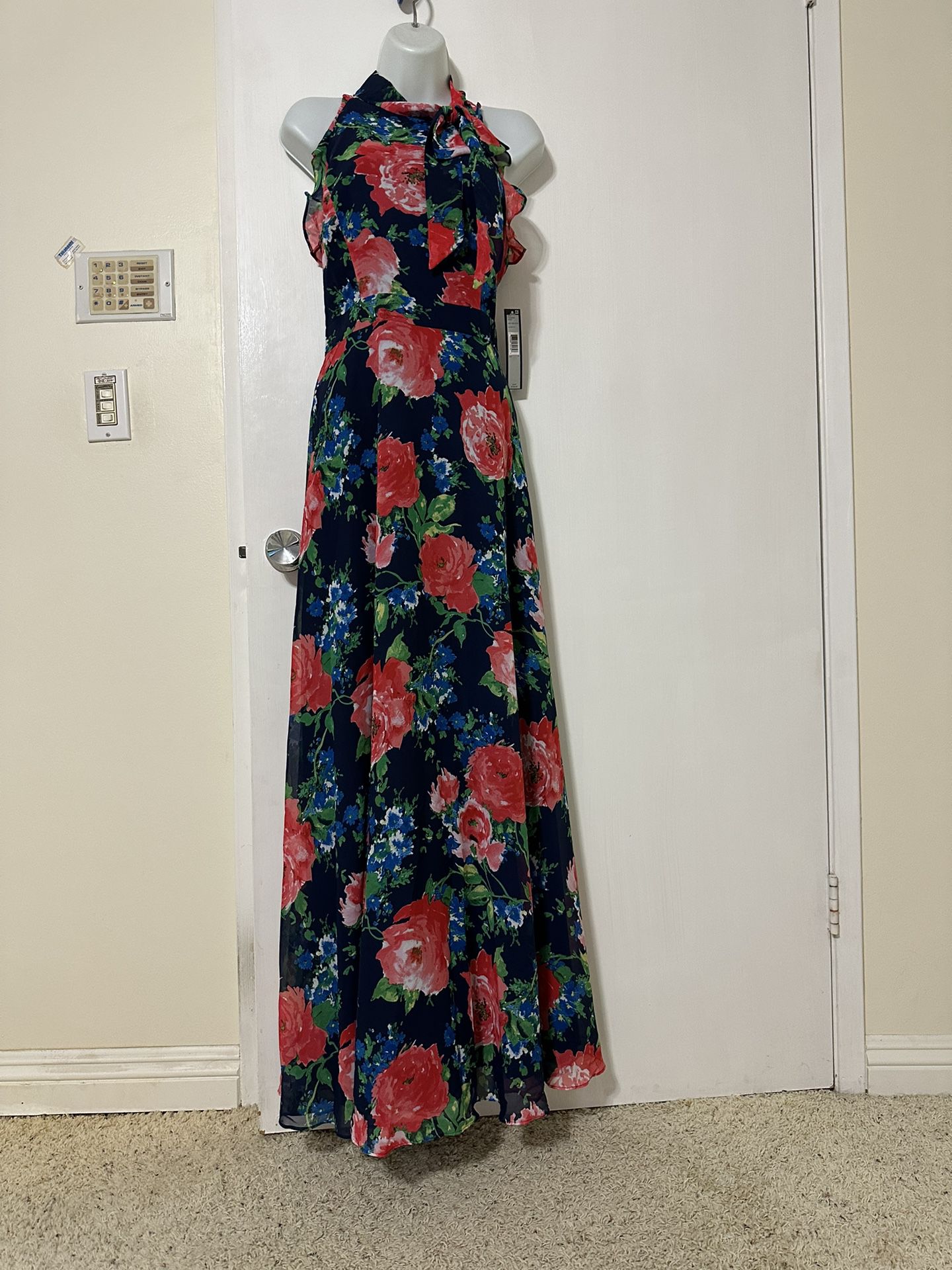 Rose Flowers Dress, Blue, Red, Green Colors, Band New 