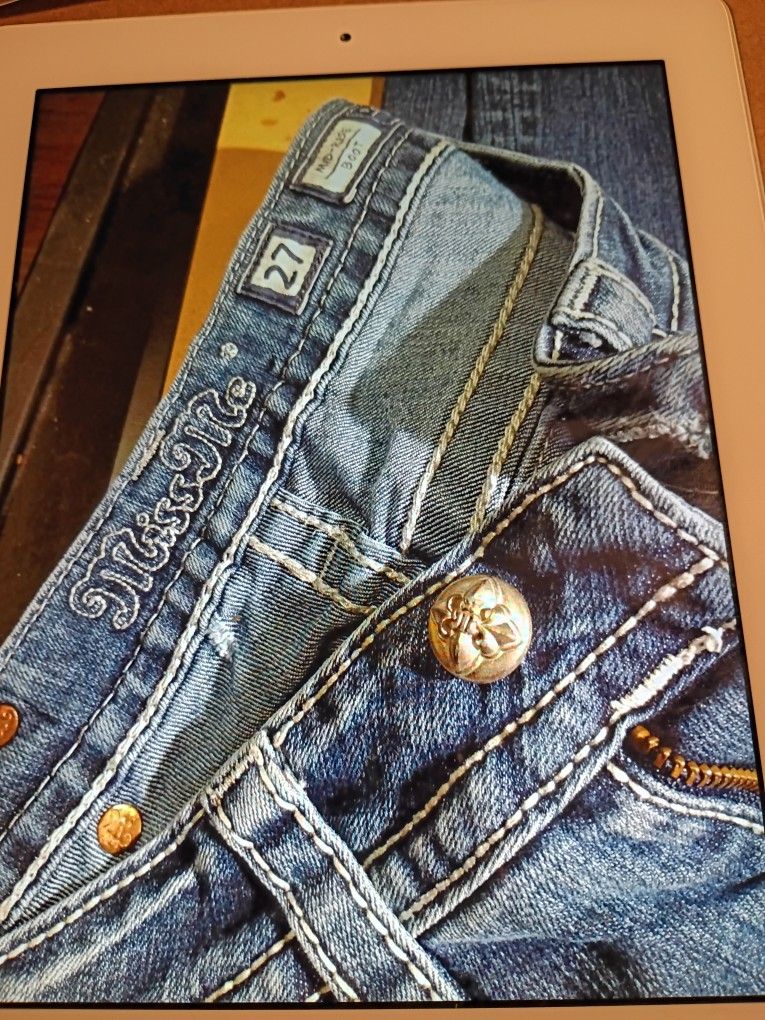 MISS ME JEANS WOMENS 27 SIGNATURE BOOT MERMAID BLING POCKET JEANS SIZE 27