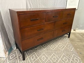 KLAUSSNER Cherry Finished 7 Drawer Lowboy Dresser with Black Metal Base