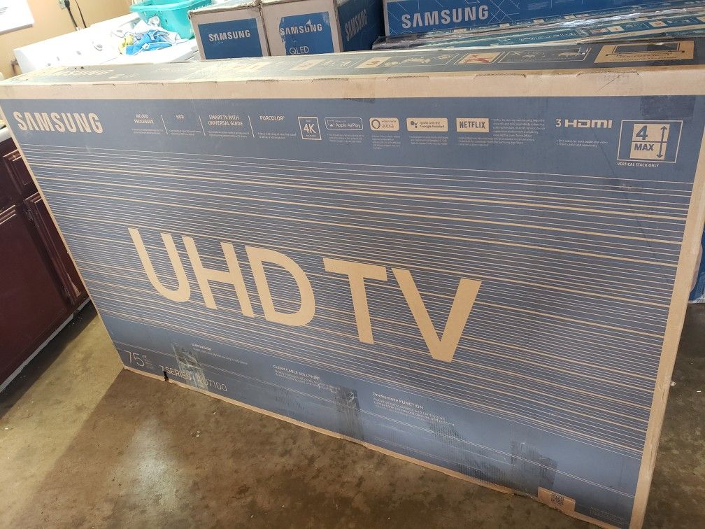 TV Samsung 75", RU7100, 4k, Dynamic Cristal Color, HDR, Bixby