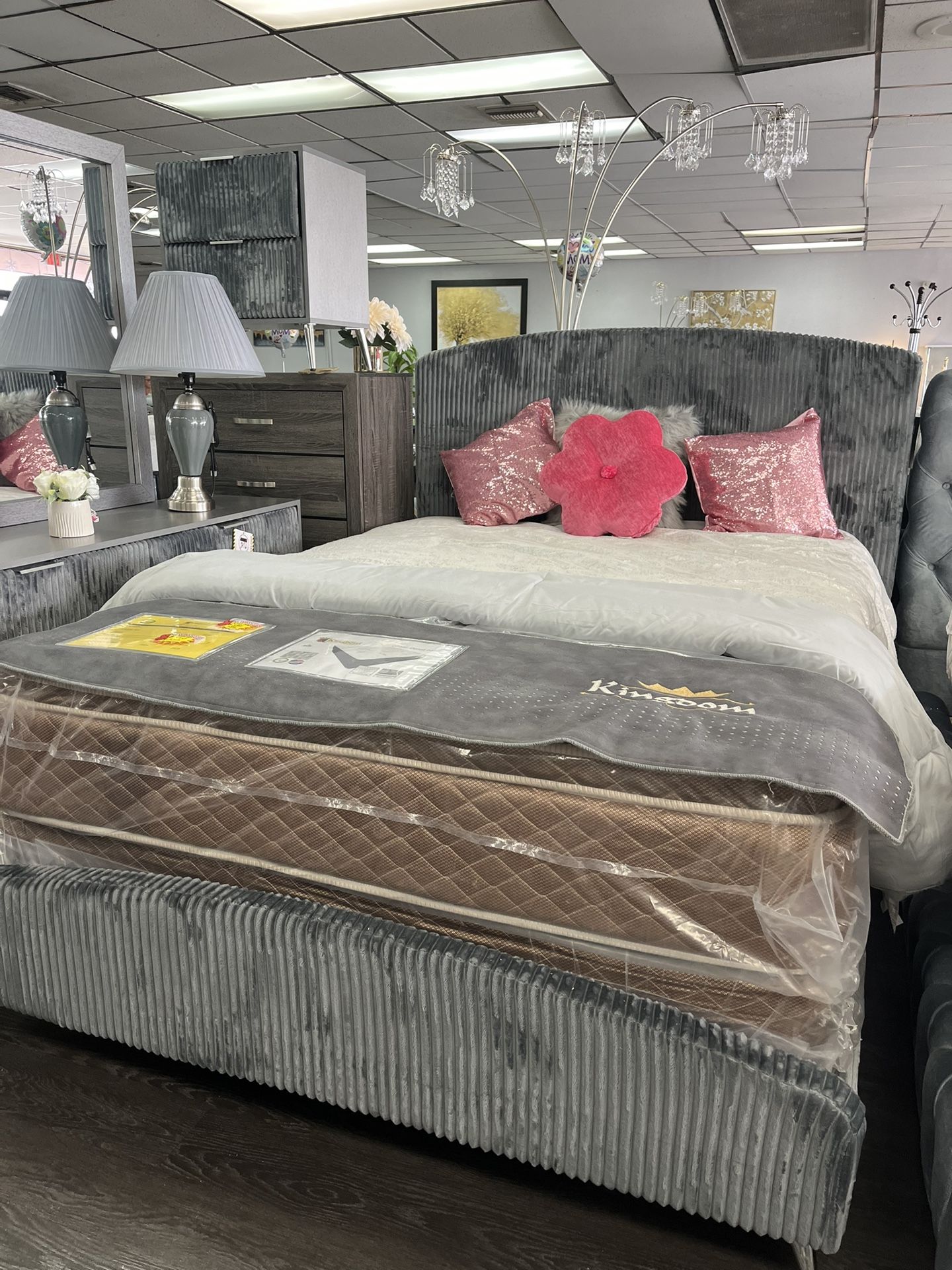 🩶GREY QUEEN BED FRAME SET