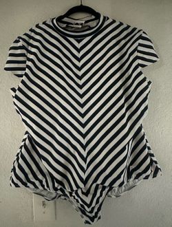 Black and White striped swimsuit- 4x- La Femme en Noir