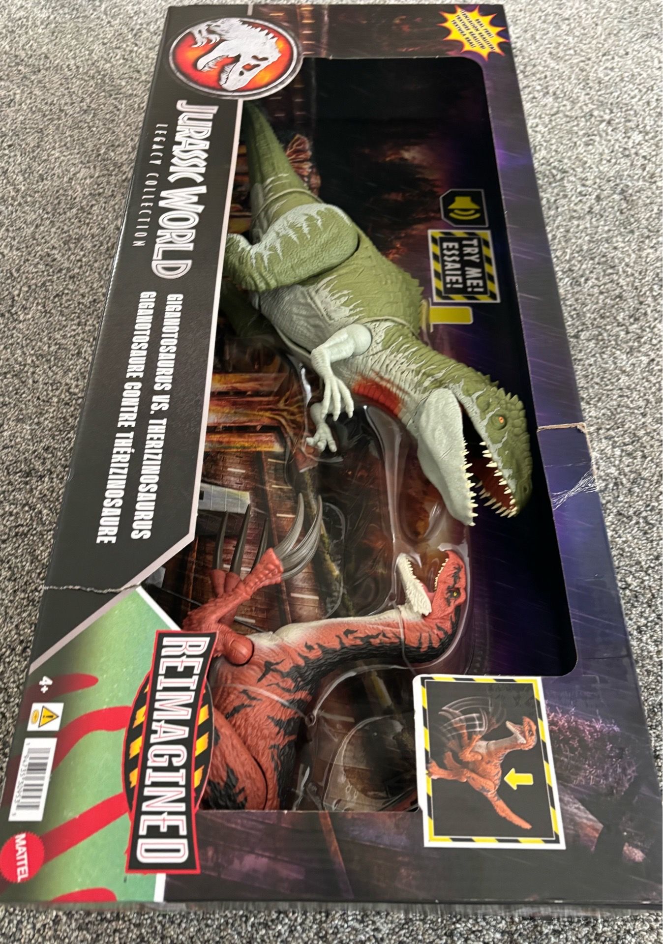 NEW NEVER OPENED $55. OBO Jurassic World 2-Pack of Dinosaur Figures Giganotosaurus & Therizinosaurus, Attack Actions