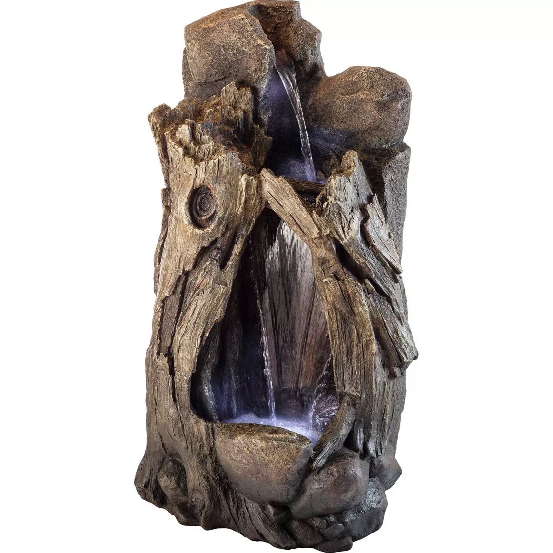 Alpine Rainforest Waterfall Tree Trunk Fountain with LED Lights