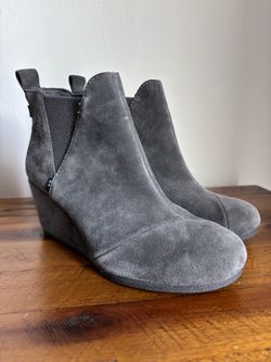 TOMS Gray Suede Wedge Chelsea Booties